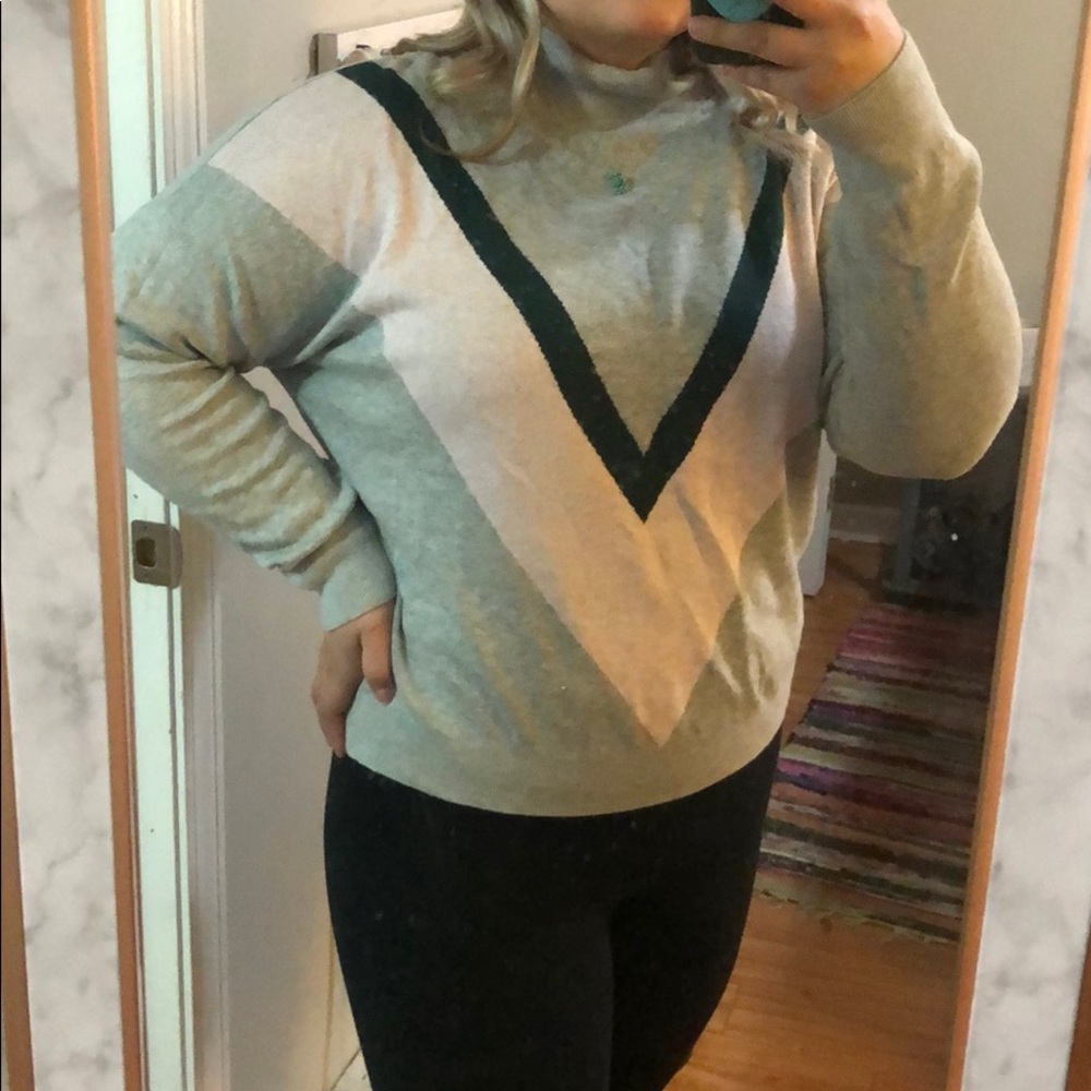 Color block mock neck sweater